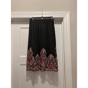 Magic Black Lined Skirt floral embroidery Size Medium Whimsygoth Witchy Boho